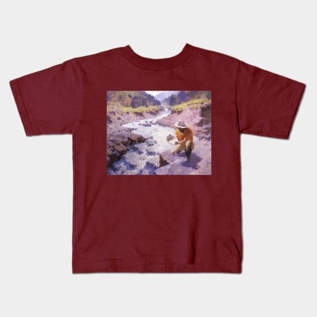 Panning Gold, Wyoming by William Robinson Leigh Kids T-Shirt by MasterpieceCafe